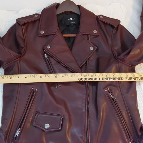 7 for all Mankind genuine leather biker jacket lined warm burgundy oxblood - Picture 8 of 8